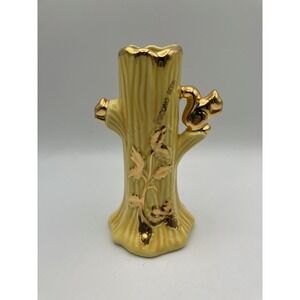 Ceramic‎ Yellow Squirrel Vase by Holley Ross Studios 22K Gold Accents MCM 6" USA